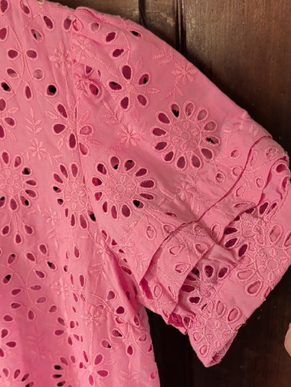 J. Crew Pink Split-Neck Embroidered Eyelet Short Puff Sleeve Blouse - Picture 6 of 10